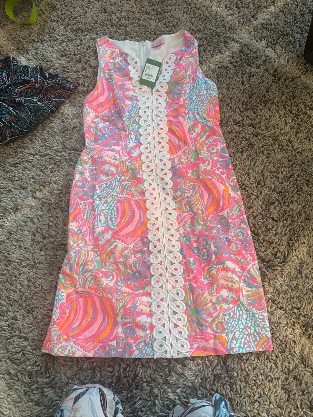 Lilly Pulitzer Multicolor Shift Dress with White Lace Trim
